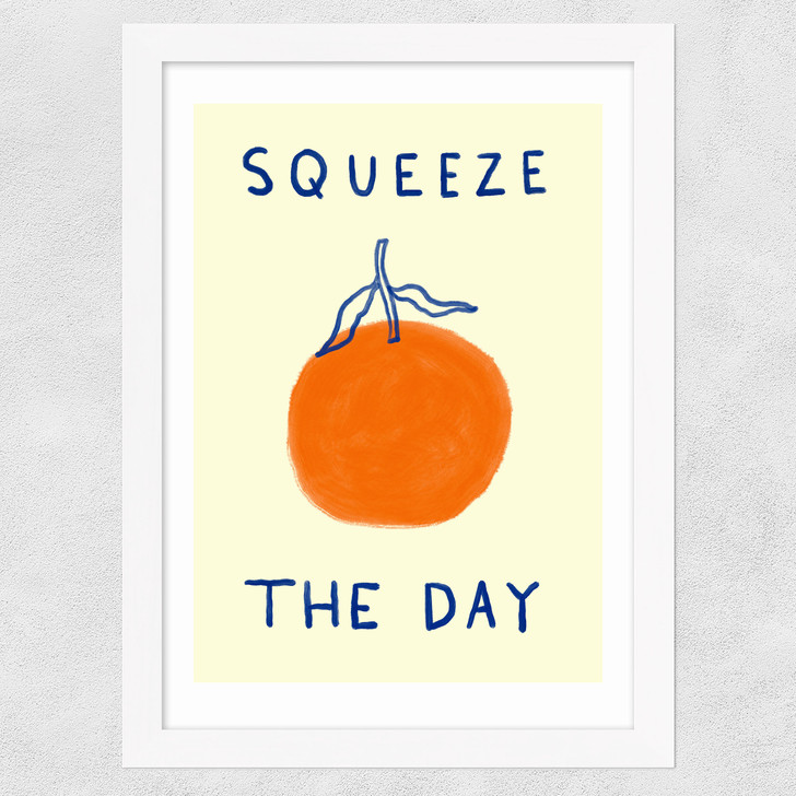 Squeeze The Day Orange Wide White Frame