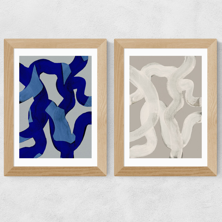 Abstract Brush Strokes Set Wide Oak Frame