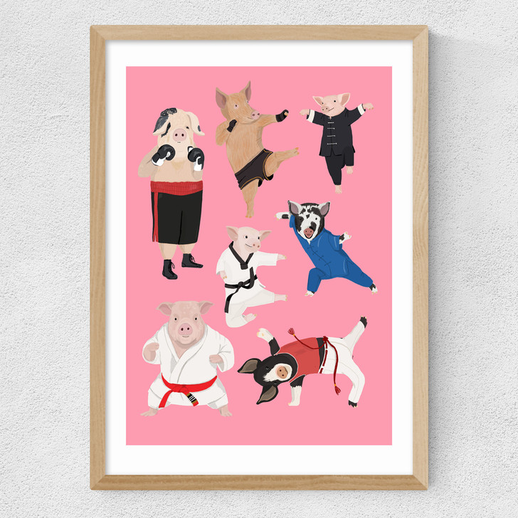 Pigs Martial Art Medium Oak Frame Pigs Martial Art Medium Oak Frame