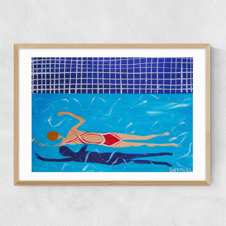 Red Swimmer Narrow Oak Frame