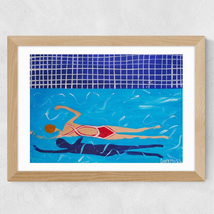 Red Swimmer Wide Oak Frame