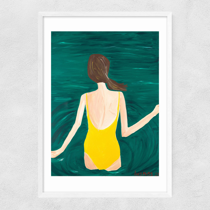 Yellow Swimmer Narrow White Frame
