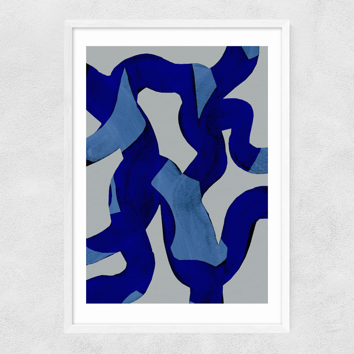 abstract brush strokes 65x art print by mareike boehmer in white frame