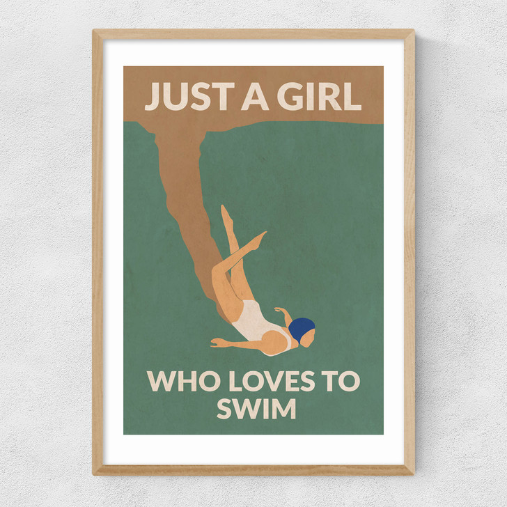Just a Girl who Loves to Swim Narrow Oak Frame Just a Girl who Loves to Swim Narrow Oak Frame