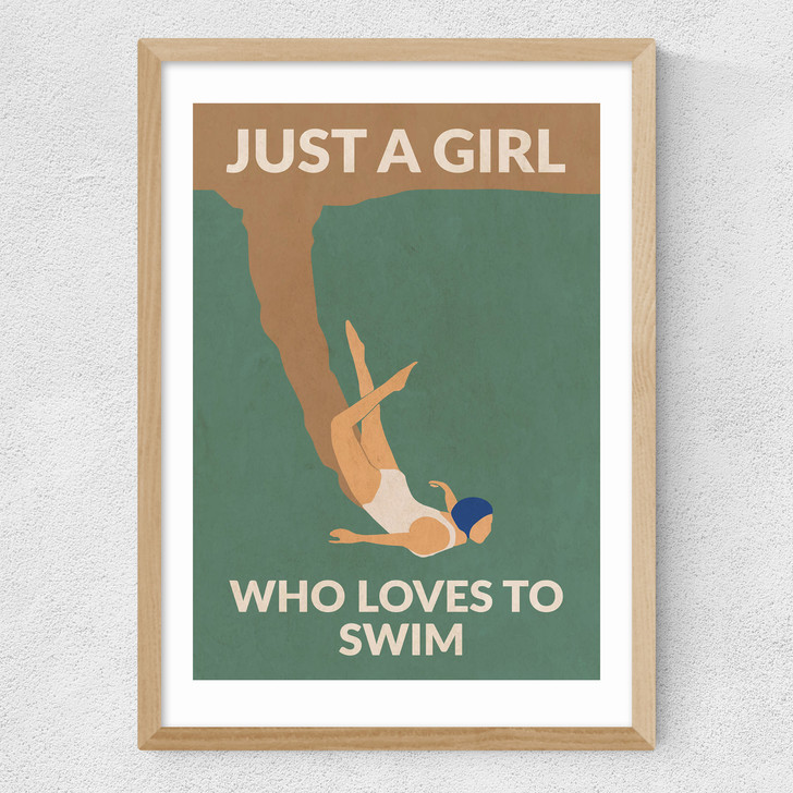 Just a Girl who Loves to Swim Medium Oak Frame Just a Girl who Loves to Swim Medium Oak Frame