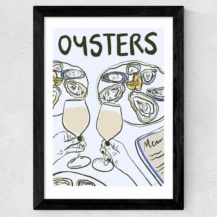 Oysters with Wine Wide Black Frame