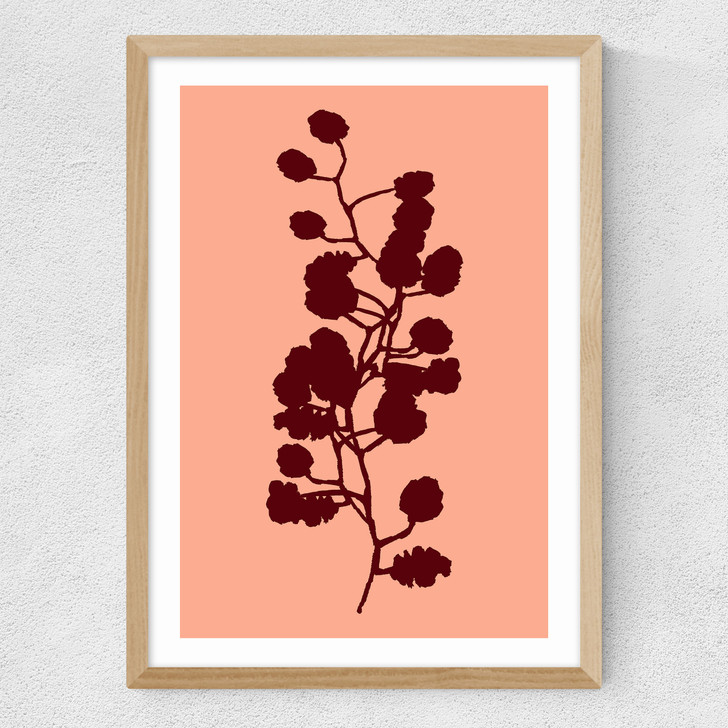 floral silhouette I art print by cartissi in oak frame