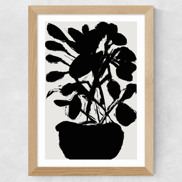 Potted Plant Silhouette I Wide Oak Frame