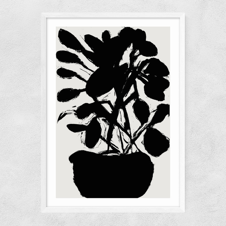 Potted Plant Silhouette I Narrow White Frame