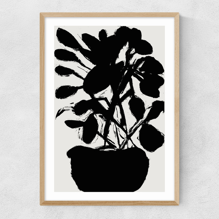 Potted Plant Silhouette I Narrow Oak Frame