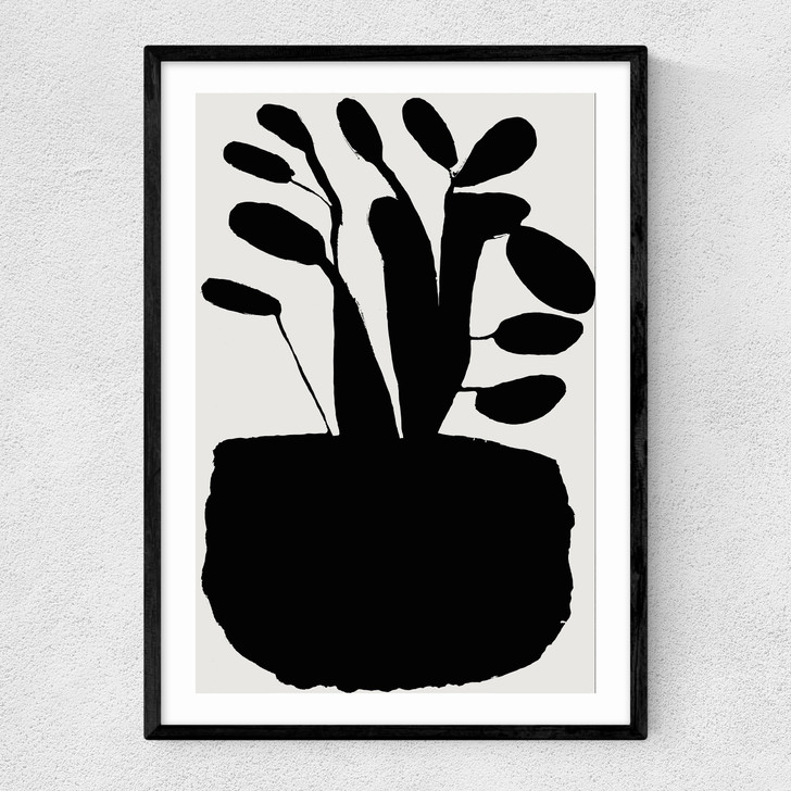 Potted Plant Silhouette II Narrow Black Frame