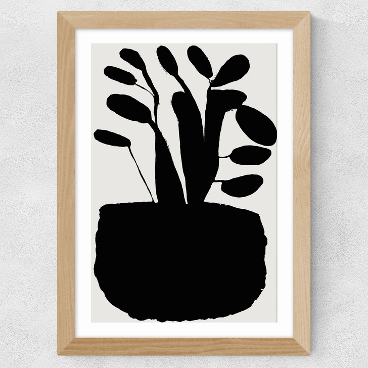 Potted Plant Silhouette II Wide Oak Frame