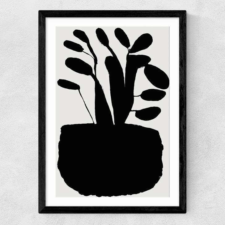 Potted Plant Silhouette II Medium Black Frame