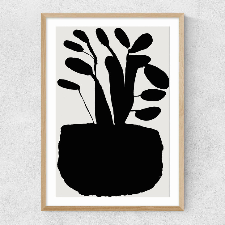 Potted Plant Silhouette II Narrow Oak Frame