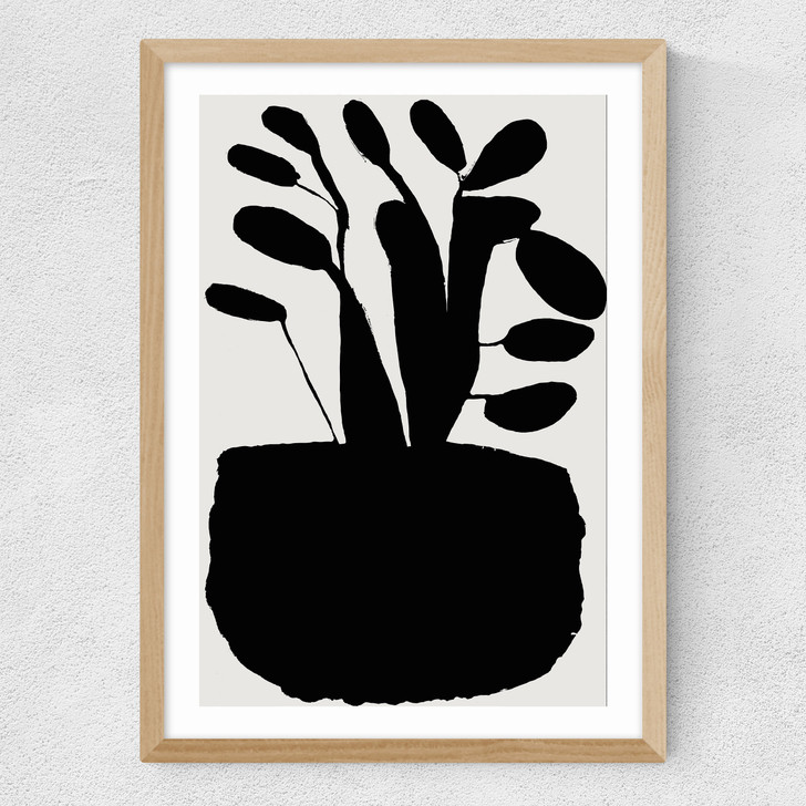 Potted Plant Silhouette II Medium Oak Frame