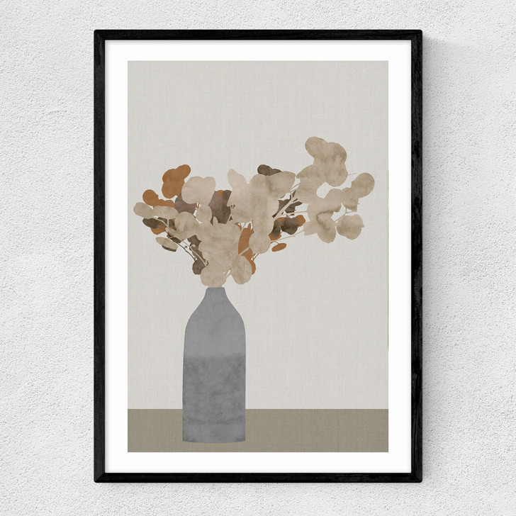 rust brown dried flowers in vase on table I art print by cartissi in black frame