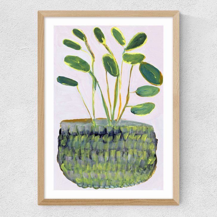 potted plant I art print by cartissi in oak frame
