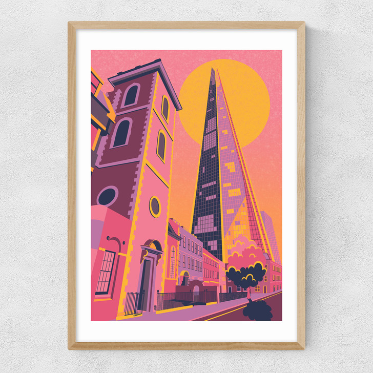 The Shard at Sunset Narrow Oak Frame