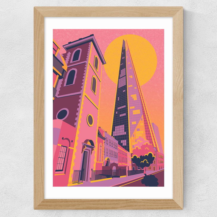 The Shard at Sunset Wide Oak Frame