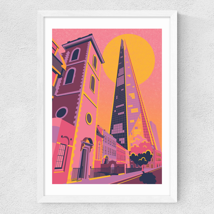 The Shard at Sunset Medium White Frame