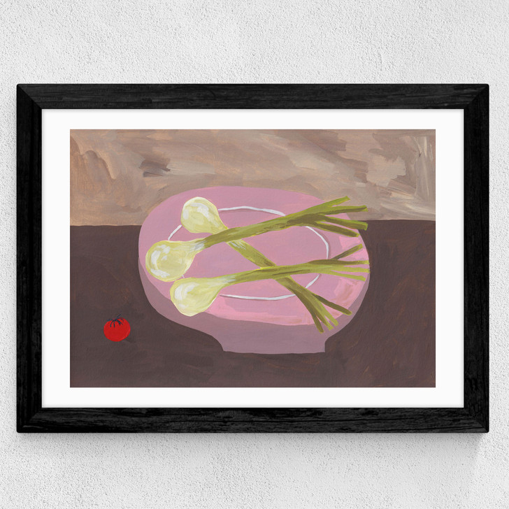 Pink Bowl of Spring Onions Wide Black Frame