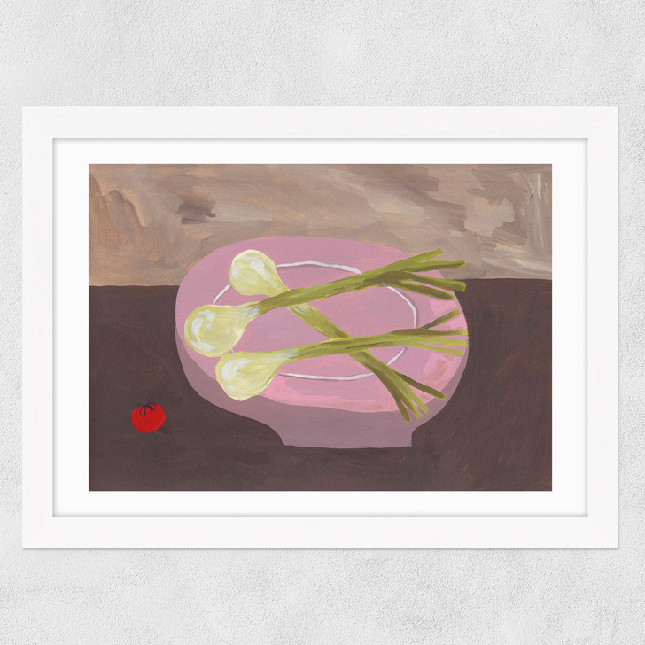 Pink Bowl of Spring Onions Wide White Frame