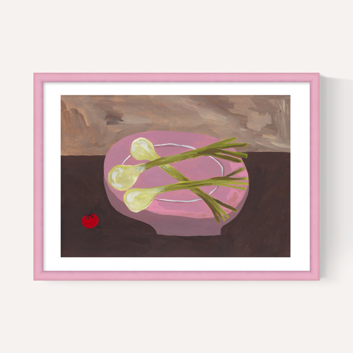 Pink Bowl of Spring Onions