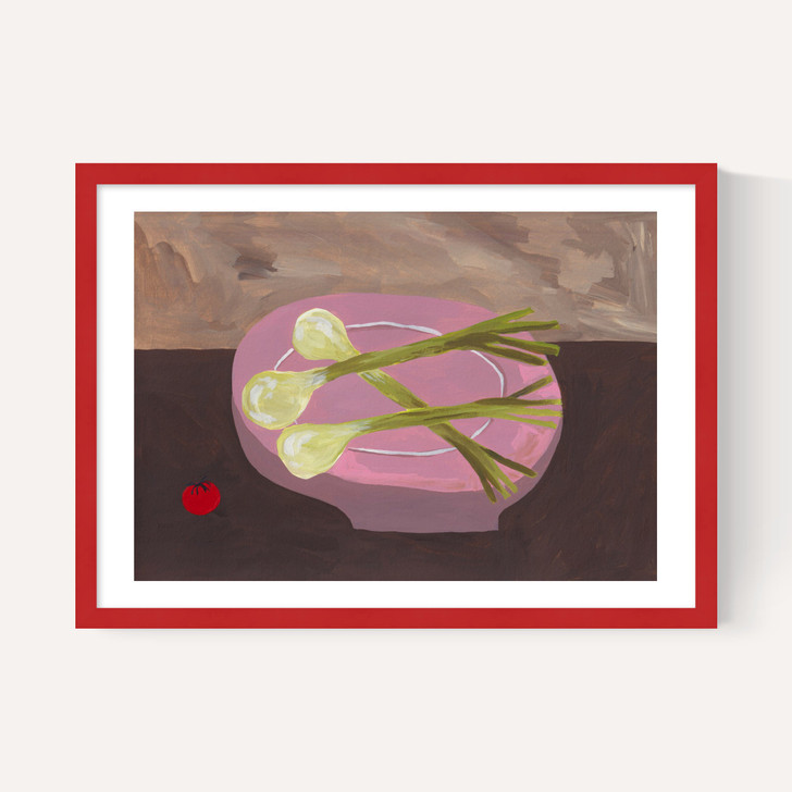 Pink Bowl of Spring Onions