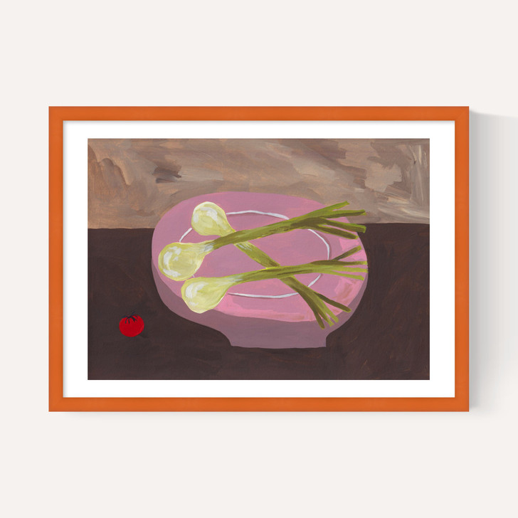 Pink Bowl of Spring Onions