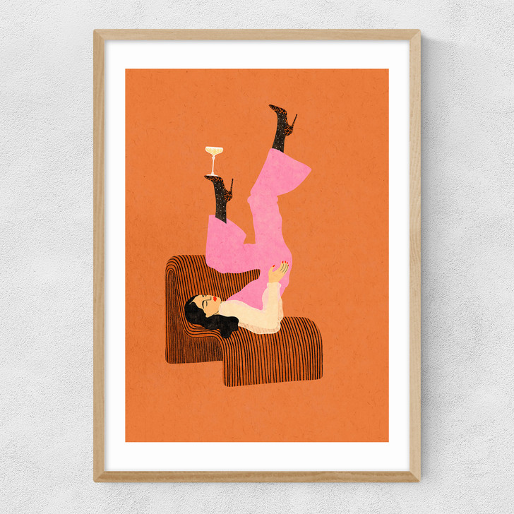 la fête art print by lemon fee in oak frame