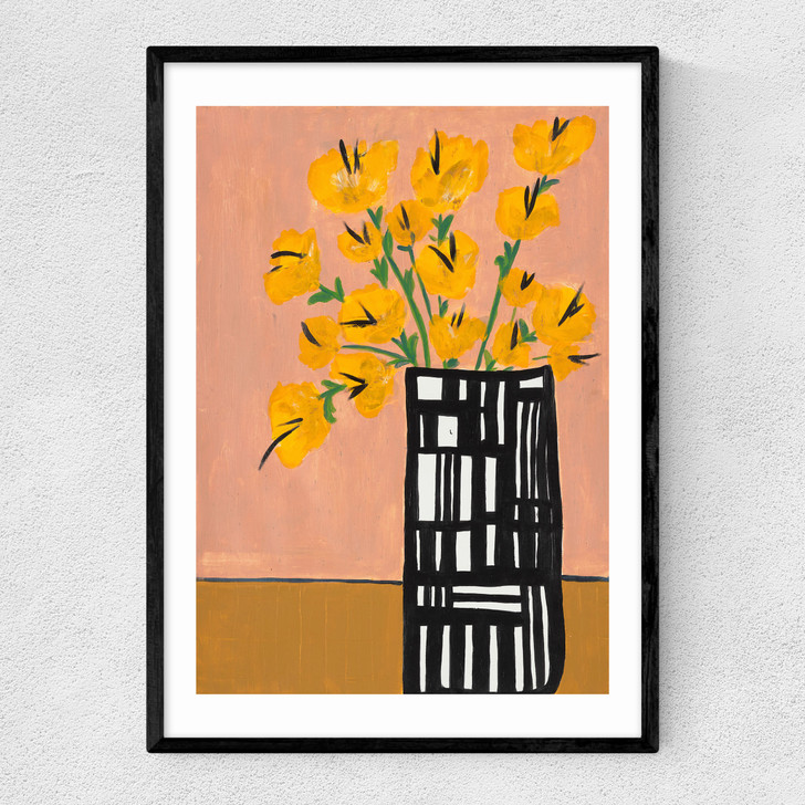 black and white vase art print by lucy muss in black frame