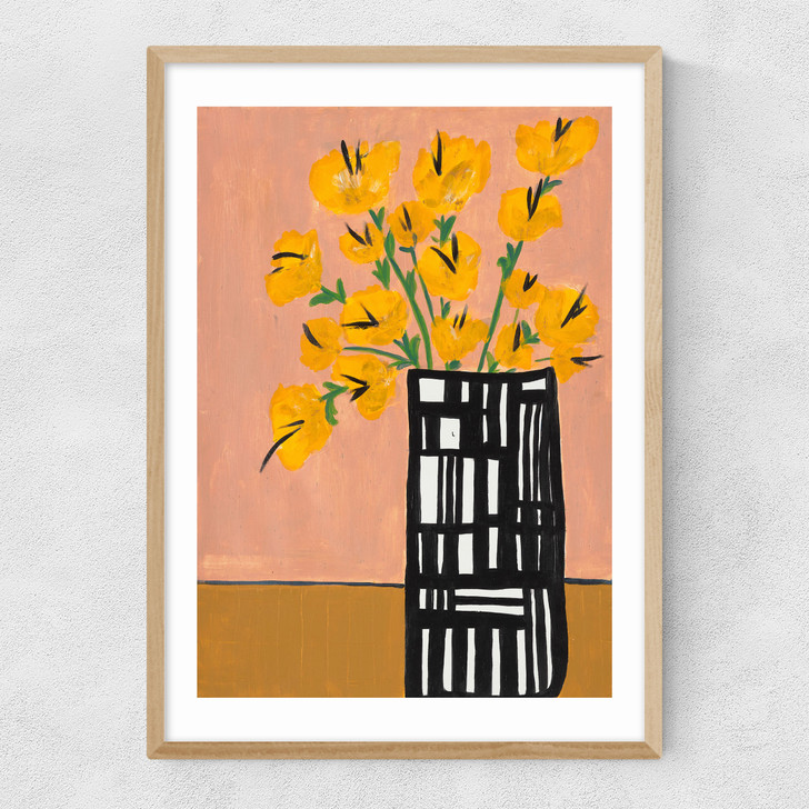 Black and White Vase Narrow Oak Frame