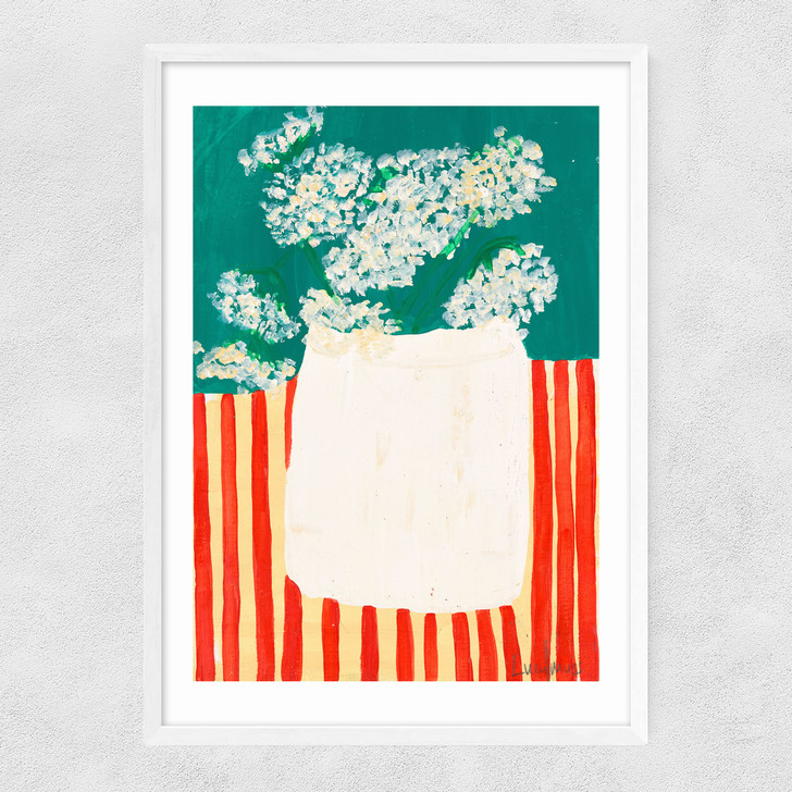 red stripes art print by lucy muss in white frame