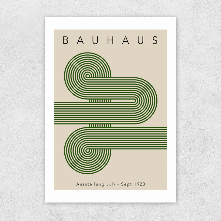 Bauhaus Green Curved Stripes Unframed Print