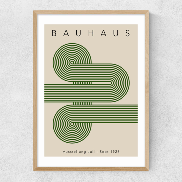Bauhaus Green Curved Stripes Narrow Oak Frame Bauhaus Green Curved Stripes Narrow Oak Frame