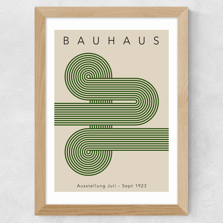 Bauhaus Green Curved Stripes Wide Oak Frame Bauhaus Green Curved Stripes Wide Oak Frame