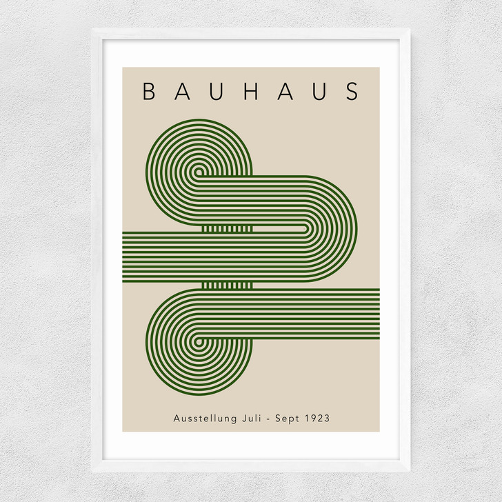 Bauhaus Green Curved Stripes Narrow White Frame Bauhaus Green Curved Stripes Narrow White Frame