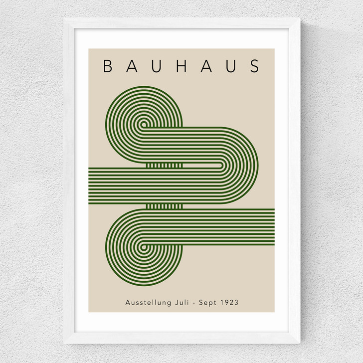 Bauhaus Green Curved Stripes Medium White Frame Bauhaus Green Curved Stripes Medium White Frame