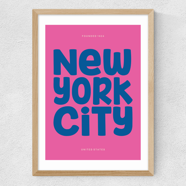 New York Typography Medium Oak Frame
