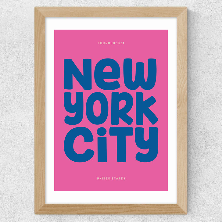 New York Typography Wide Oak Frame