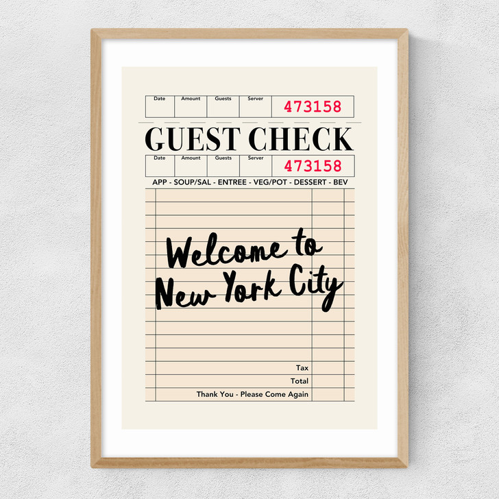 NY Guest Check Narrow Oak Frame