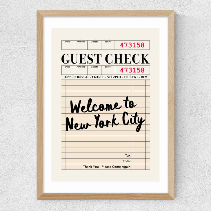 NY Guest Check Medium Oak Frame