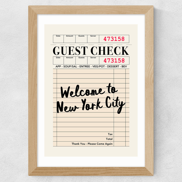 NY Guest Check Wide Oak Frame