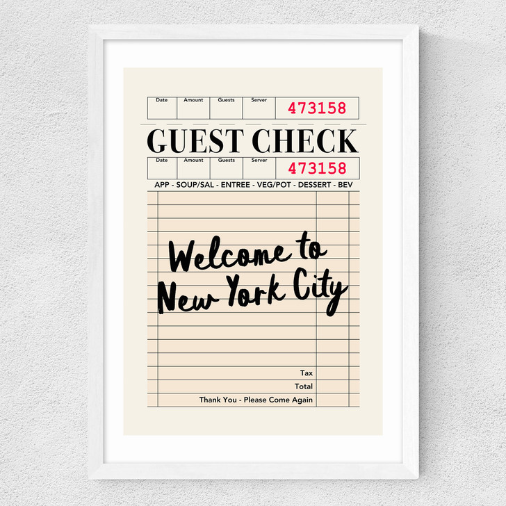 NY Guest Check Medium White Frame