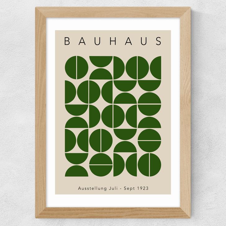 Bauhaus Green Semi Circles Wide Oak Frame Bauhaus Green Semi Circles Wide Oak Frame