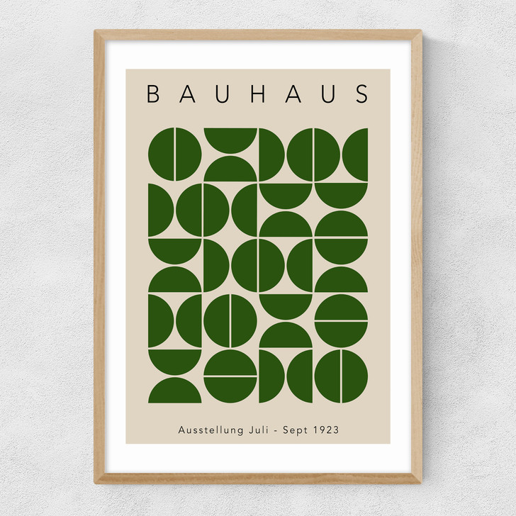 Bauhaus Green Semi Circles Narrow Oak Frame
