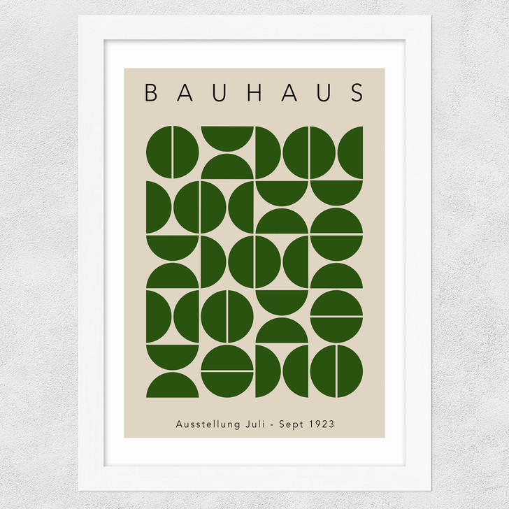 Bauhaus Green Semi Circles Wide White Frame