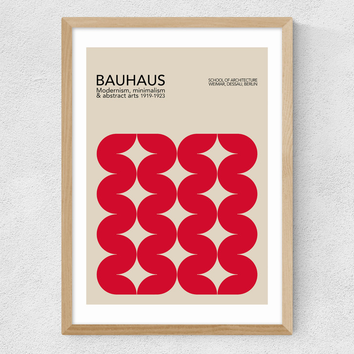 Bauhaus Red Curves Medium Oak Frame