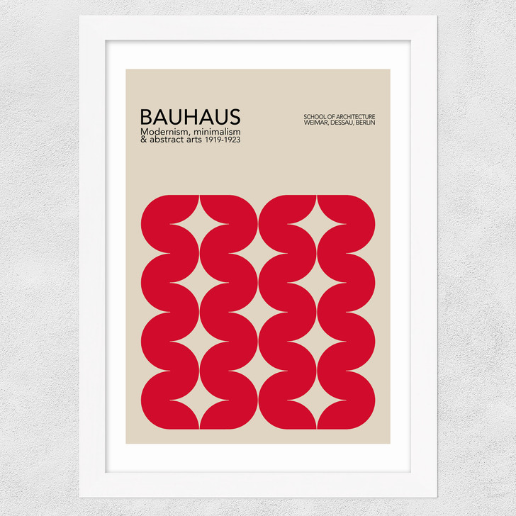 Bauhaus Red Curves Wide White Frame
