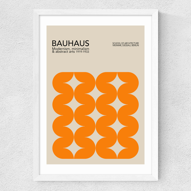 Bauhaus Orange Curves Medium White Frame Bauhaus Orange Curves Medium White Frame